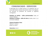 Comunicado - Servicios por el Feridado del Lunes 16