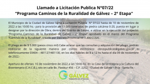 Licitación Publica N°07/22 “Programa Caminos de la Ruralidad de Galvez – 2° Etapa”