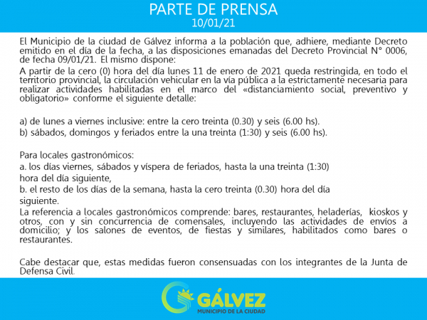Coronavirus: Nuevas Medidas en la Provincia y en Gálvez